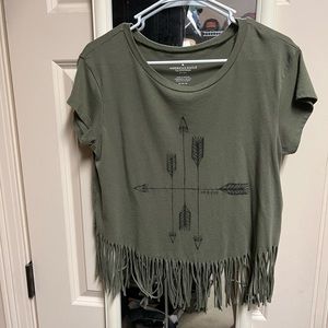 American Eagle green crop top with fringe
